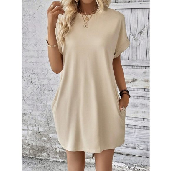 Contemporary Batwing Sleeve Hidden Pocket Tee Dress - Picture 1 of 5